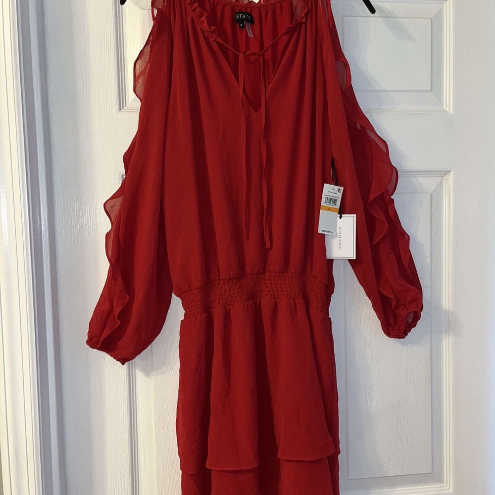1. State Red Ruffle long sleeve dress